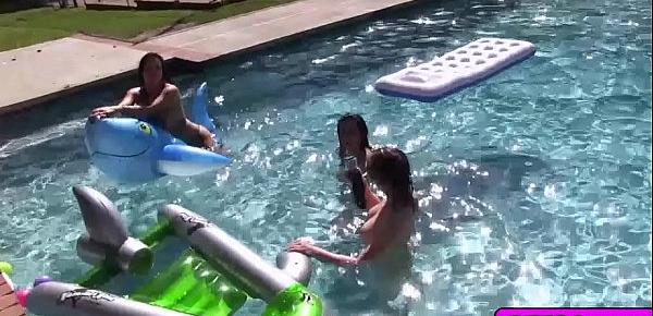 Lesbian Babes in Bikinis Licking Each Other Wet Twats at Poolside