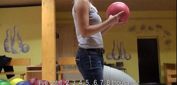 Eurobabe Blanche flashing tits and fucked in bowling alley