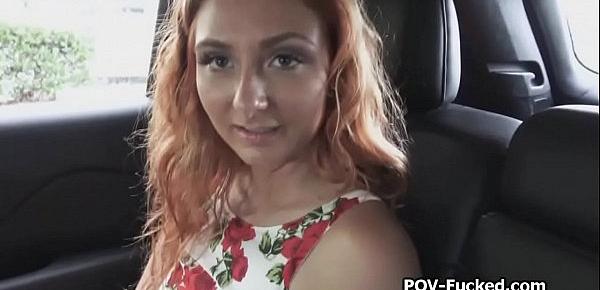 Sexy Red Head Babe Hammered In Car Back Seat